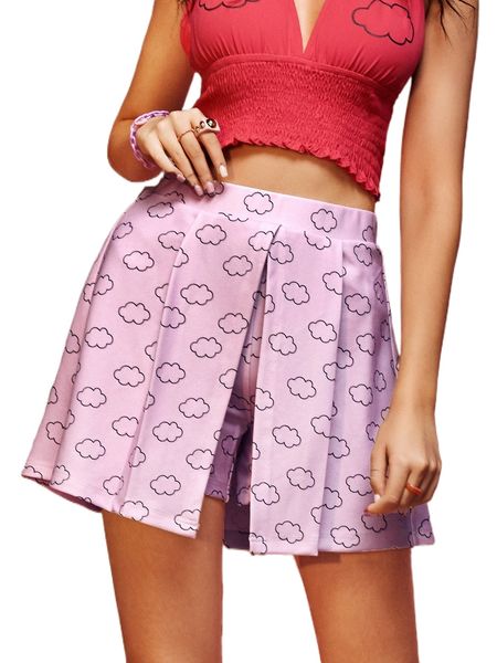 x cloud by clau allover cloud print fold pleated skort q05n#, White;black