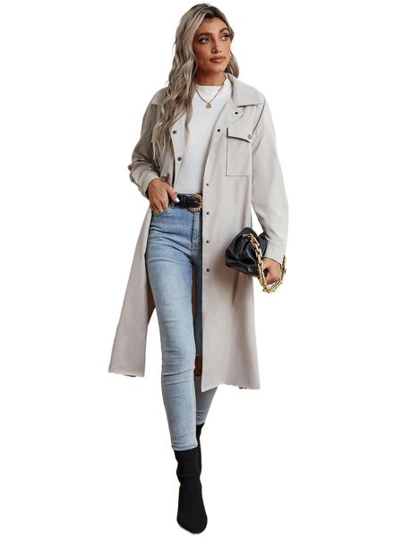 drop shoulder flap pocket coat 15xs#, Black
