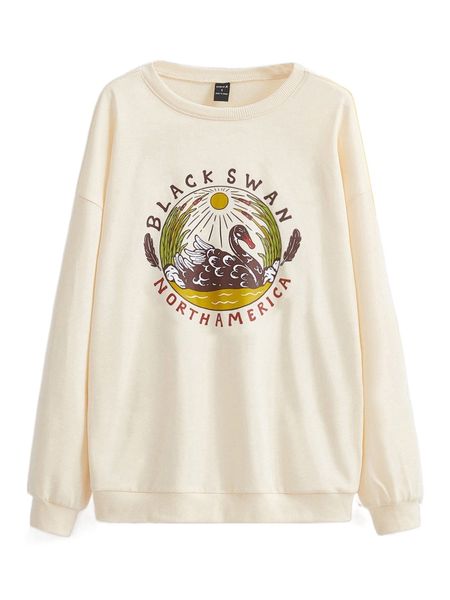 x threesuture letter & swan print drop shoulder sweatshirt w1zr#, Black
x threesuture letter & swan print drop shoulder sweatshirt w1zr#, Black