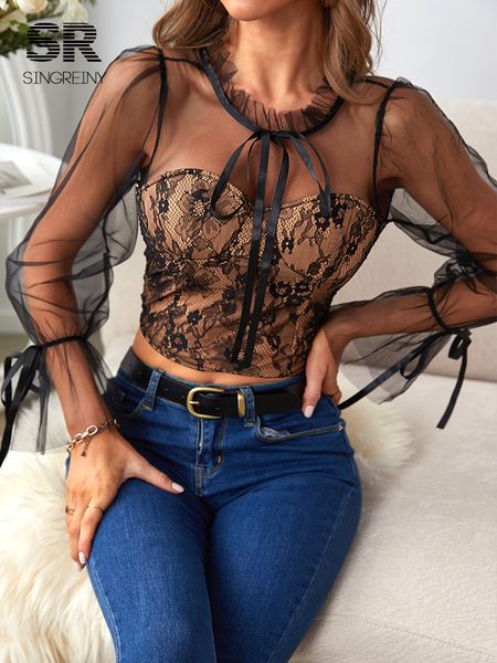 singreiny women elegant french blouse sweet mesh long sleeve splice lace spring chic gentle streetwear short shirts, White
singreiny women elegant french blouse sweet mesh long sleeve splice lace spring chic gentle streetwear short shirts, White