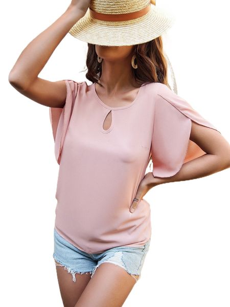 keyhole front split sleeve blouse p89w#, White
keyhole front split sleeve blouse p89w#, White