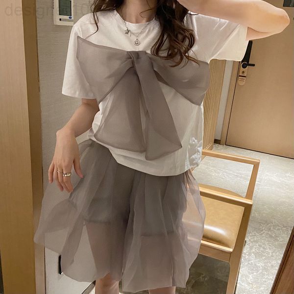 two piece dress designer celebrity style bow mesh round neck short sleeve t-shirt + high waist organza skirt pants 2022 spring and summer tw, White
two piece dress designer celebrity style bow mesh round neck short sleeve t-shirt + high waist organza skirt pants 2022 spring and summer tw, White