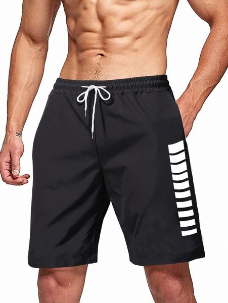 men contrast panel drawstring waist shorts 21an#, White;black