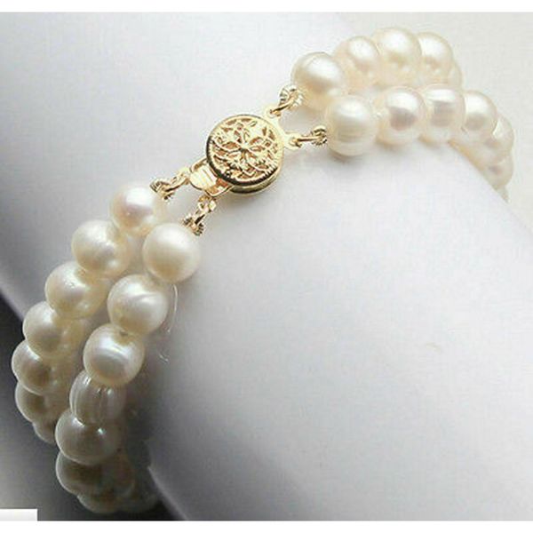 2 row genuine natural 7-8mm white pearl akoya cultured pearl bracelet 7.5", Silver
2 row genuine natural 7-8mm white pearl akoya cultured pearl bracelet 7.5", Silver