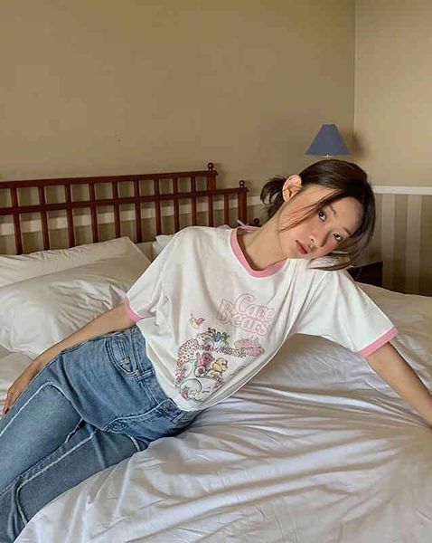 women's t-shirt now h summer korean dongdamen straight round neck contrast casual cartoon printed cute short sleeve 2b7c, White
women's t-shirt now h summer korean dongdamen straight round neck contrast casual cartoon printed cute short sleeve 2b7c, White