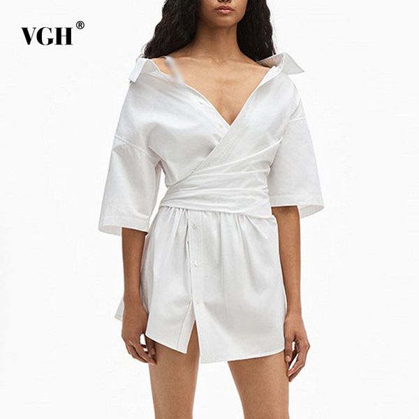 white casual shirt dress for women v neck half sleeve high waist minimalist irregular mini dresses female fashion style 210507, Black;gray
white casual shirt dress for women v neck half sleeve high waist minimalist irregular mini dresses female fashion style 210507, Black;gray