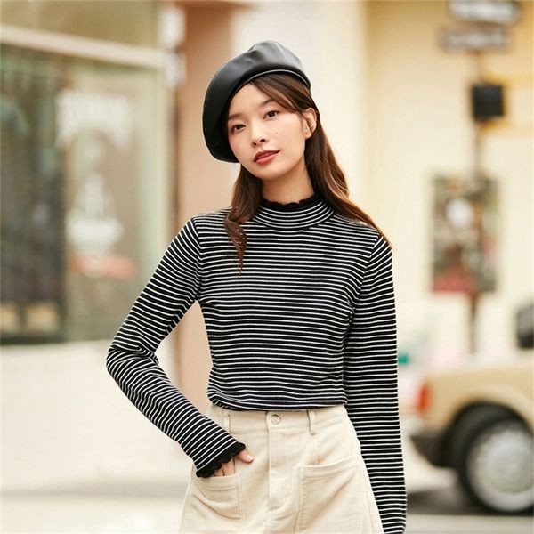 inman winter arrivals women's striped sweater long sleeve slim half high collar knitwear 201223, White;black
inman winter arrivals women's striped sweater long sleeve slim half high collar knitwear 201223, White;black