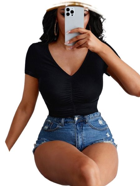 sxy solid ruched front tee s12f#, White