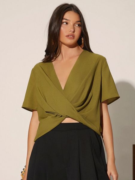 twist front solid blouse h9pa#, White
