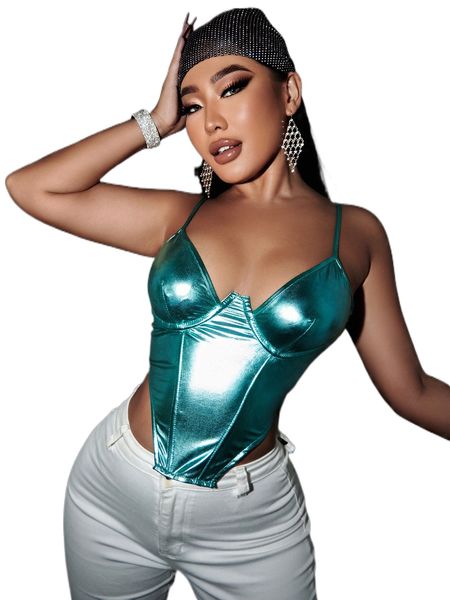 asymmetrical hem bustier pu leather cami q2ol#, White 
asymmetrical hem bustier pu leather cami q2ol#, White