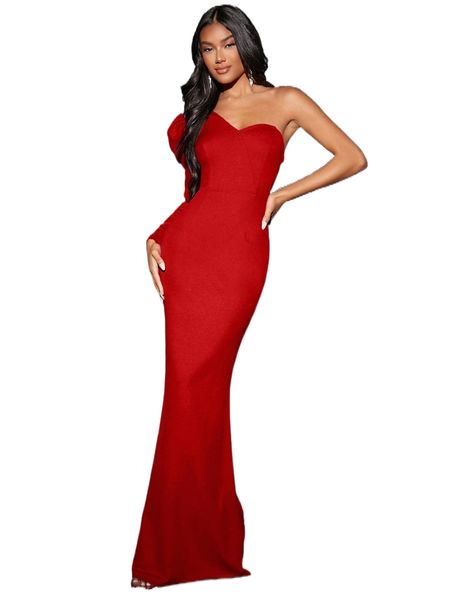 one shoulder mermaid hem prom dress g3tb#, Black;gray