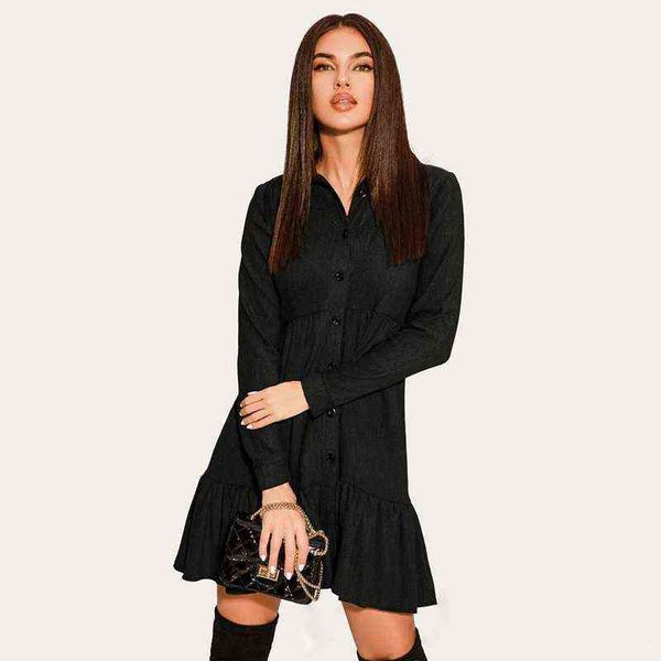 women vintage ruffled front buttons a-line dress long sleeve turn down collar solid elegant casual mini dress 2021 winter dress t220804, Black;gray
women vintage ruffled front buttons a-line dress long sleeve turn down collar solid elegant casual mini dress 2021 winter dress t220804, Black;gray
