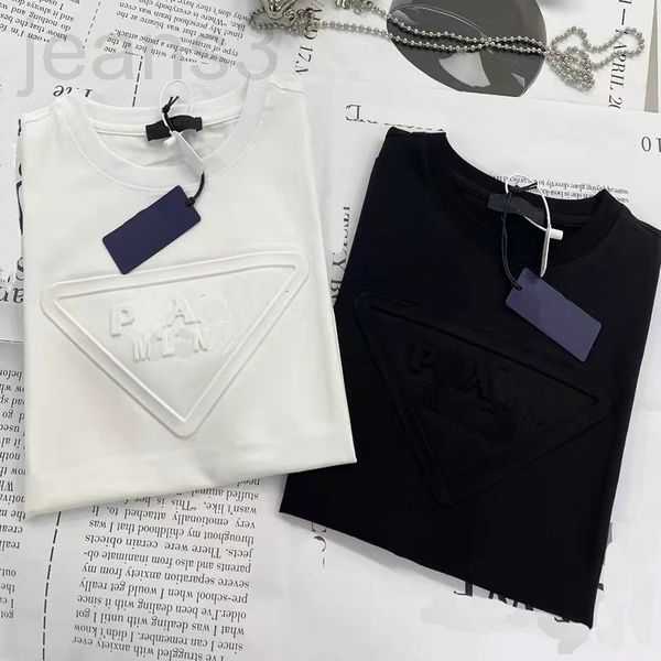 women's t-shirt designer chao brand pr pra + 22 spring summer three-dimensional steel seal letter triangle short sleeve men's wome, White
women's t-shirt designer chao brand pr pra + 22 spring summer three-dimensional steel seal letter triangle short sleeve men's wome, White