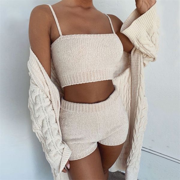 2020 summer sweater 2 piece set women fashion sling crop and shorts suit autumn winter knitted two piece set outfits t200701, White
2020 summer sweater 2 piece set women fashion sling crop and shorts suit autumn winter knitted two piece set outfits t200701, White