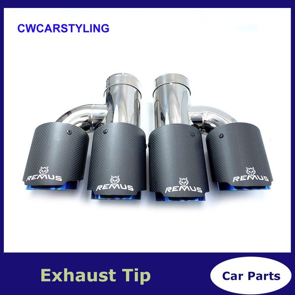 1pair h style glossy carbon stainless steel muffler universal dual exhaust pipe blue end tail tip for 3 series with remus logo
1pair h style glossy carbon stainless steel muffler universal dual exhaust pipe blue end tail tip for 3 series with remus logo
