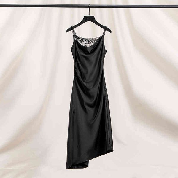casual dresses triacetic acid high-end texture high-grade satin black lace edge stunning suspender dress temperament irregular hem, Black;gray
casual dresses triacetic acid high-end texture high-grade satin black lace edge stunning suspender dress temperament irregular hem, Black;gray