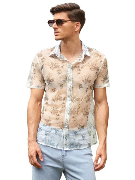 men allover plants print sheer mesh shirt c4d2#, White;black
men allover plants print sheer mesh shirt c4d2#, White;black
