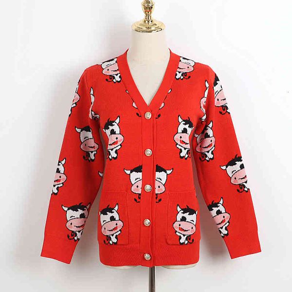 women's knits & tees early spring women's red v-neck sweater cartoon cow jacquard jacket long sleeved cardigan yz2v, White
women's knits & tees early spring women's red v-neck sweater cartoon cow jacquard jacket long sleeved cardigan yz2v, White