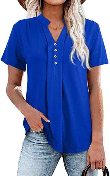 & tees women's v-neck t-shirt short sleeve casual loose button shirt top, White
& tees women's v-neck t-shirt short sleeve casual loose button shirt top, White