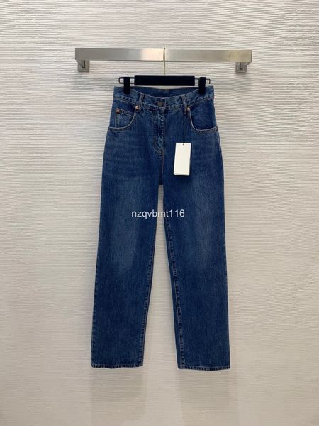 women's jeans early autumn zipper button back leather brand decoration medium high waist thin straight tube wide leg denim pants, Blue
women's jeans early autumn zipper button back leather brand decoration medium high waist thin straight tube wide leg denim pants, Blue