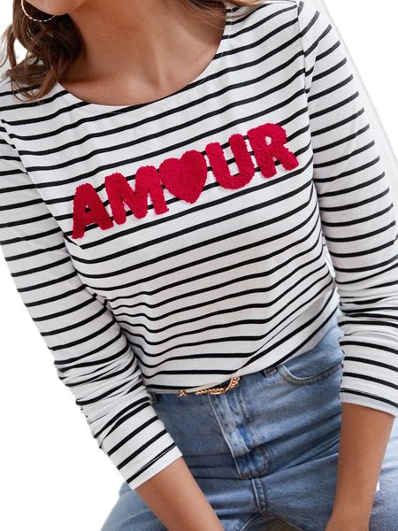 striped letter patched tee j90i#, White 
striped letter patched tee j90i#, White