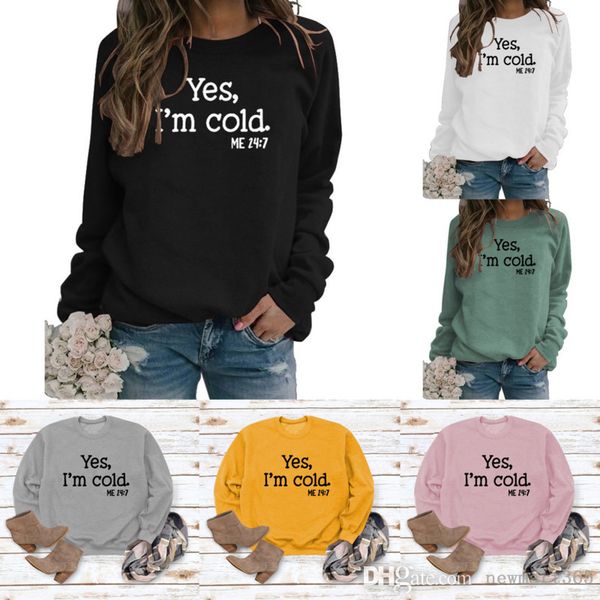 women t-shirt yes i' cold letter round neck tee pullover long sleeve sweater, White
women t-shirt yes i' cold letter round neck tee pullover long sleeve sweater, White