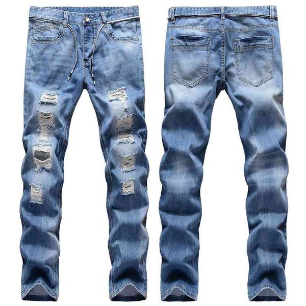 men's jeans trendy drawstring with holes sticking bottom cloth dew cotton yarn special locomotive frame stereo cat beard small straight, Blue
men's jeans trendy drawstring with holes sticking bottom cloth dew cotton yarn special locomotive frame stereo cat beard small straight, Blue