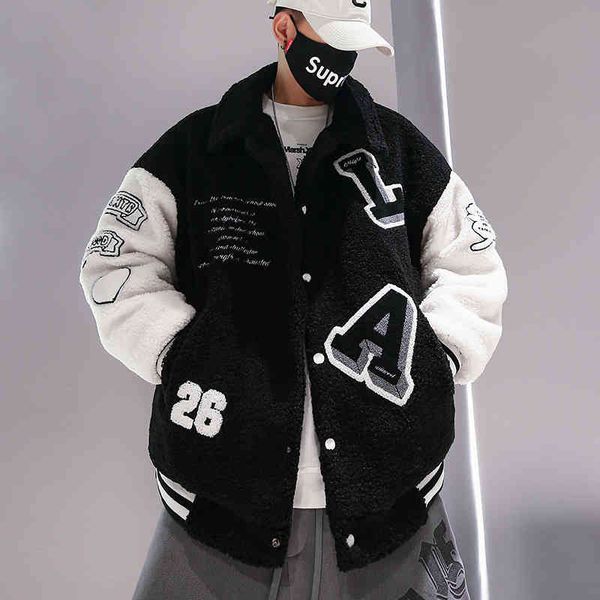 lamb wool cotton jacket men's and women's winter fashion brand hip hop large thickened lapel baseball jacket loose couple, Black;brown
lamb wool cotton jacket men's and women's winter fashion brand hip hop large thickened lapel baseball jacket loose couple, Black;brown