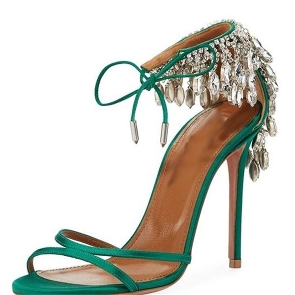 green lace up crystal sandals stiletto thin high heel open toe dress women shoes fashion luxury designer classic 220509, Black
green lace up crystal sandals stiletto thin high heel open toe dress women shoes fashion luxury designer classic 220509, Black