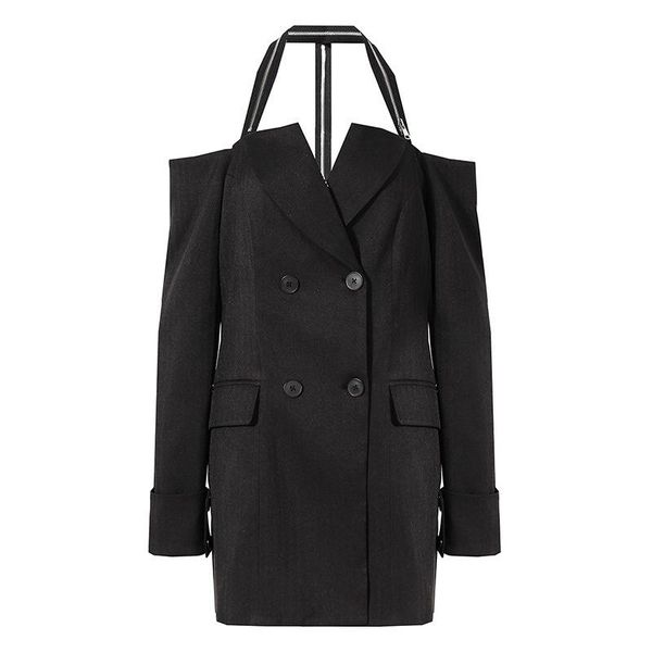 women's suits & blazers and autumn spring women's metal zipper sling stitching mid-length personalized dress, White;black
women's suits & blazers and autumn spring women's metal zipper sling stitching mid-length personalized dress, White;black