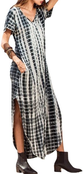 summer casual maxi dress loose pockets short sleeve split boho dresses j90i#, Black;gray
summer casual maxi dress loose pockets short sleeve split boho dresses j90i#, Black;gray