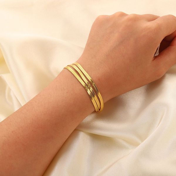 three layered herringbone chain bracelet wrist jewelry 18k gold plated stainless steel flat snake chain bracelets for women jdb201255, Black
three layered herringbone chain bracelet wrist jewelry 18k gold plated stainless steel flat snake chain bracelets for women jdb201255, Black