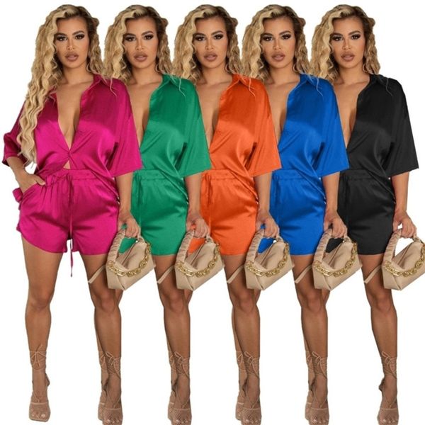 designer women tracksuits 2 piece pants shorts set single breasted satin short sleeved shirt outfits summer loose casual clothing, Gray
designer women tracksuits 2 piece pants shorts set single breasted satin short sleeved shirt outfits summer loose casual clothing, Gray
