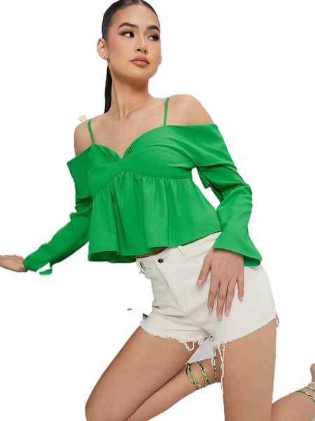 cold shoulder peplum u9g5#, White