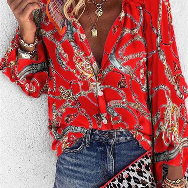 design plus size women blouse v-neck long sleeve chains print loose casual shirts womens and blouses 220407, White
design plus size women blouse v-neck long sleeve chains print loose casual shirts womens and blouses 220407, White