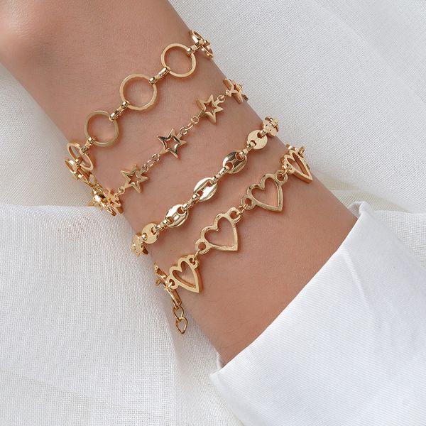 4pcs new fashion link chain bracelets women girls personality 18k gold star heart chains bracelet jewelry wholesale, Black
4pcs new fashion link chain bracelets women girls personality 18k gold star heart chains bracelet jewelry wholesale, Black
