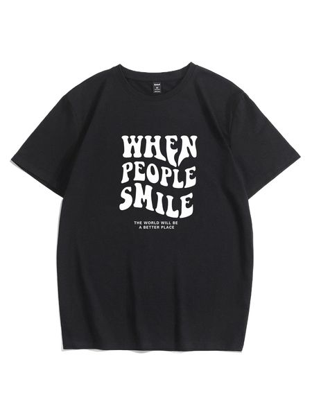 romwe guys slogan graphic tee o02e#, White;black