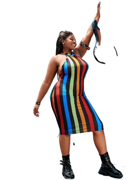 sxy plus color block halter neck ruched backless bodycon dress o5ot#, Black 
sxy plus color block halter neck ruched backless bodycon dress o5ot#, Black