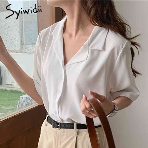 button up blouses women notched single breasted clothes casual solid blue summer korean fashion shirts 210415, White
button up blouses women notched single breasted clothes casual solid blue summer korean fashion shirts 210415, White