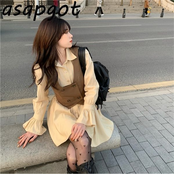 matching sets casual vintage pleated lapel flare sleeve shirts dress women mini + short double breasted vest japan style 220323, White
matching sets casual vintage pleated lapel flare sleeve shirts dress women mini + short double breasted vest japan style 220323, White