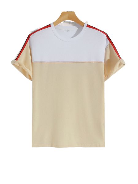 men colorblock contrast tape tee d92f#, White;black