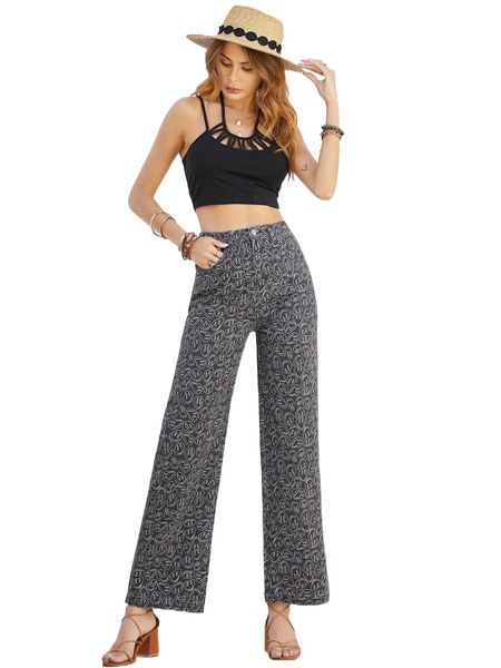 rusttydustty expression print wide leg jeans i0oy#, Blue 
rusttydustty expression print wide leg jeans i0oy#, Blue