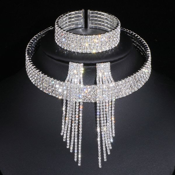 classic elegant tassel crystal bridal jewelry sets african wedding necklace earrings bracelet wx081 220813, Silver
classic elegant tassel crystal bridal jewelry sets african wedding necklace earrings bracelet wx081 220813, Silver
