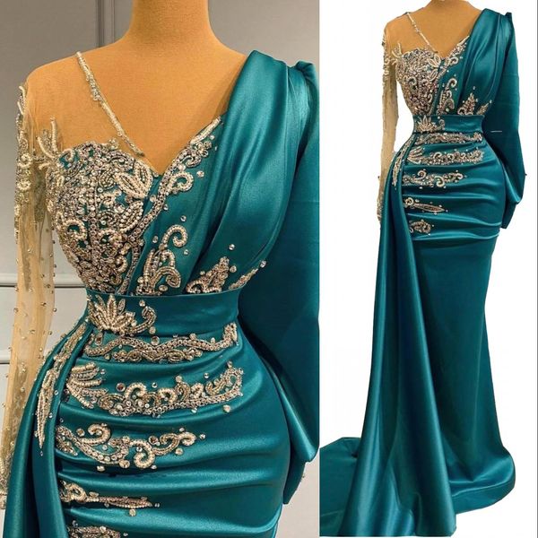 2022 modest long sleeves evening dresses wear formal occasion wear gold crystal appliques beads mermaid hunter sheer neck arabic robe de sor, Black;red
2022 modest long sleeves evening dresses wear formal occasion wear gold crystal appliques beads mermaid hunter sheer neck arabic robe de sor, Black;red