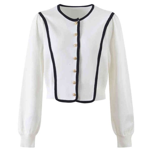 women's sweaters french metal button women's wear spring and summer round neck color contrast edge loose straight knit cardigan is, White;black
women's sweaters french metal button women's wear spring and summer round neck color contrast edge loose straight knit cardigan is, White;black