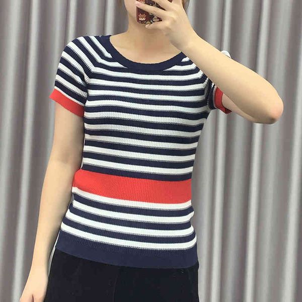 women's polos summer blue and white striped short sleeved t-shirt women's red stripe contrast color slim sweater s4p3
women's polos summer blue and white striped short sleeved t-shirt women's red stripe contrast color slim sweater s4p3
