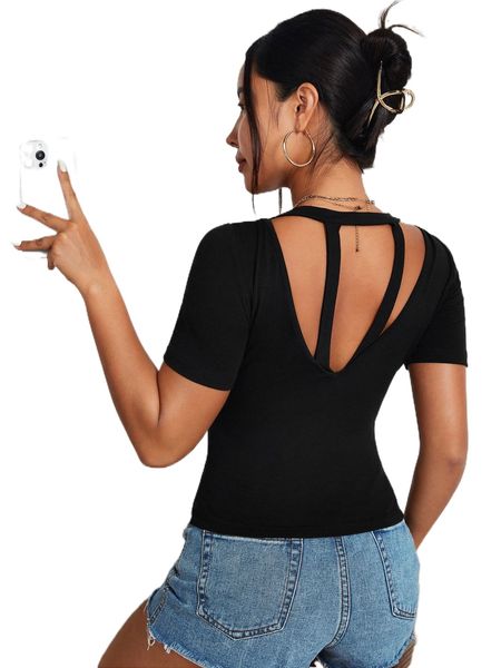 solid cut out back tee f2a8#, White