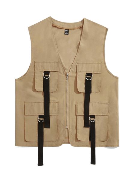 men buckled flap pocket zipper vest jacket a4oy#, Black;brown
men buckled flap pocket zipper vest jacket a4oy#, Black;brown