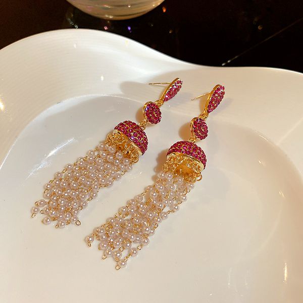 925 silver stud rhinestone-encrusted pearl tassel earrings long super fairy gentle graceful earrings european and american high profile fash, Golden
925 silver stud rhinestone-encrusted pearl tassel earrings long super fairy gentle graceful earrings european and american high profile fash, Golden