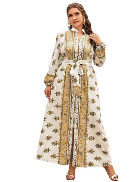 plus paisley and floral print notched neck bishop sleeve split hem belted dress 93nn#, Black
plus paisley and floral print notched neck bishop sleeve split hem belted dress 93nn#, Black